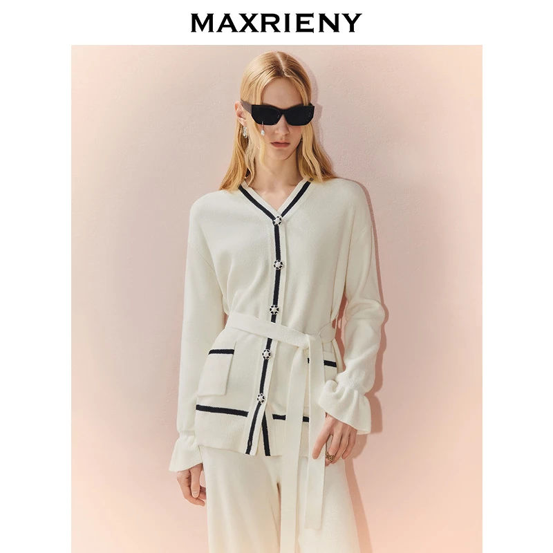 【蜜思仝】MAXRIENY穿搭针织外套女25冬款气质感系带围裹宽松上衣