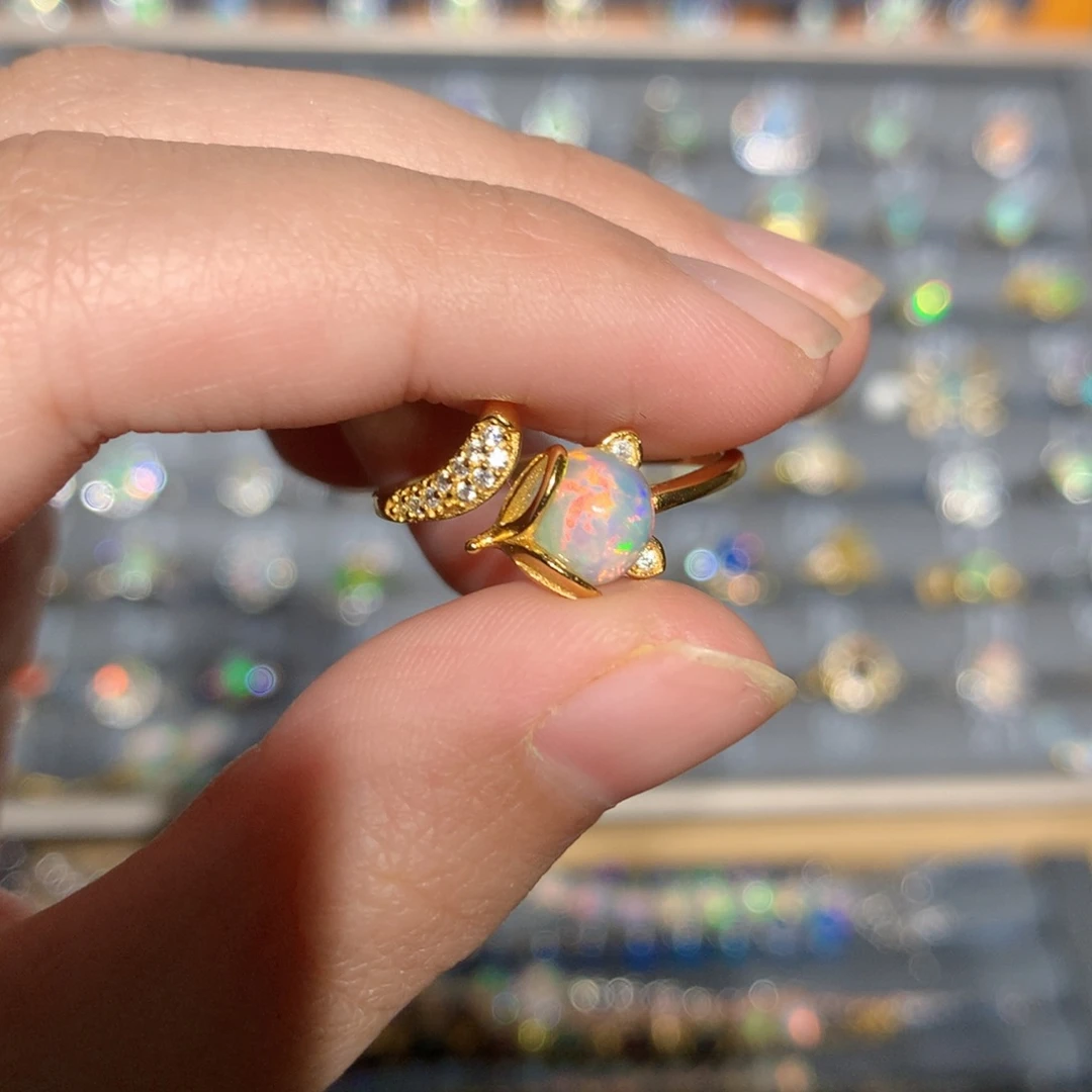 银S925镶嵌欧泊欧泊戒指y