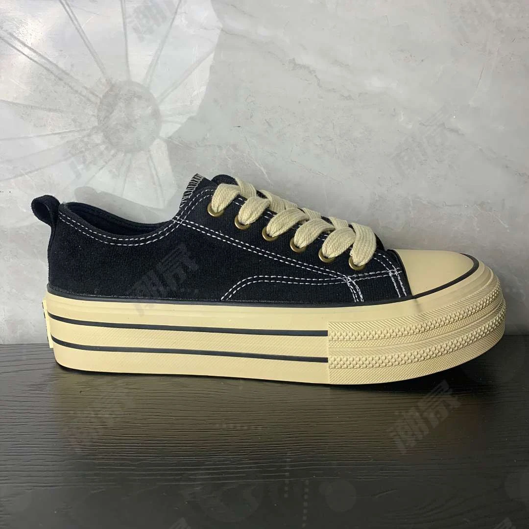 秋季新款男鞋增高休闲上班厚底百搭时尚黑色男士帆布鞋休闲运动鞋