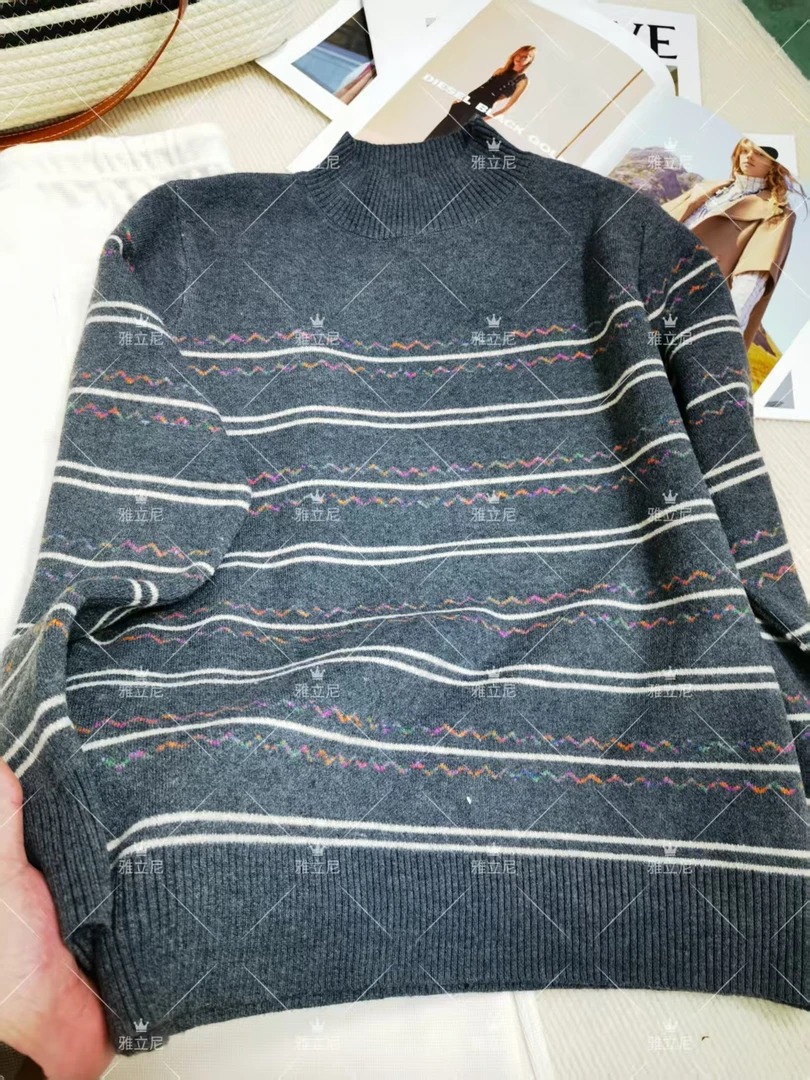 【彩色波浪】半高领条纹毛衣打底衫女秋冬内搭打底衫百搭毛衣上衣
