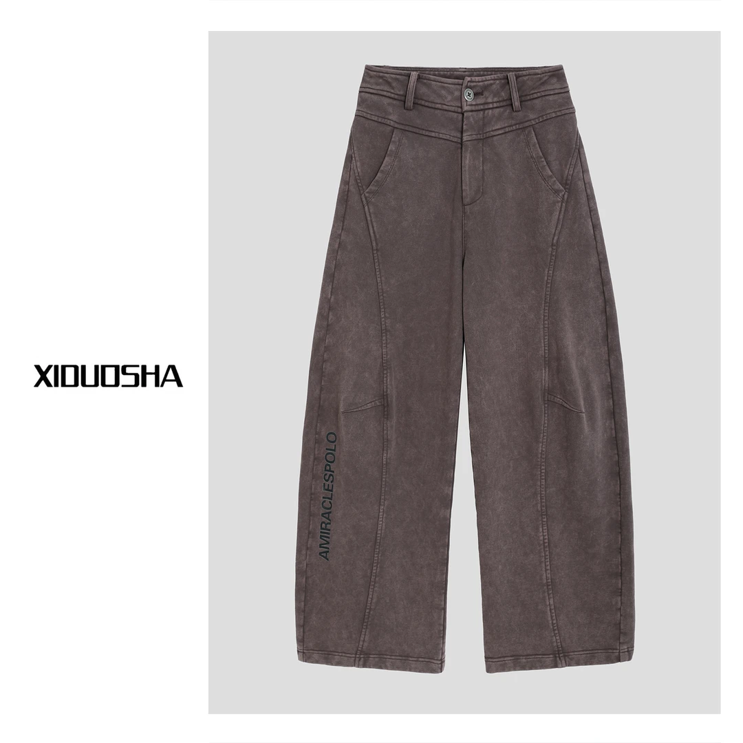 XIDUOSHA/喜朵莎春季欧货高端品质洗水做旧风显瘦弯刀裤XDS1102