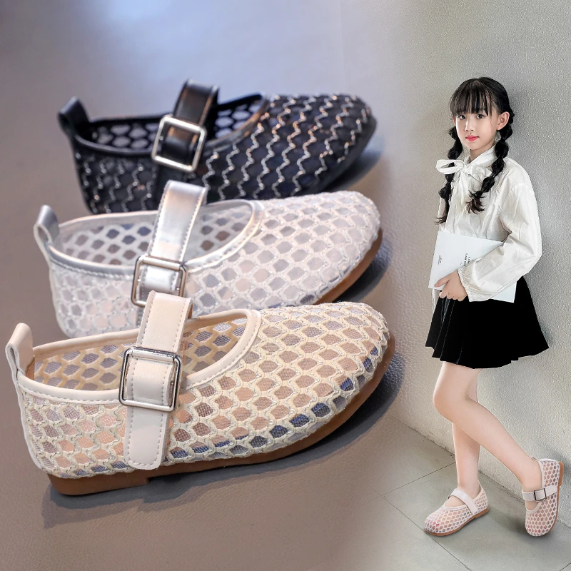 ABC女童凉鞋2025夏季韩版新款透气网鞋镂空儿童单鞋小女孩公主鞋