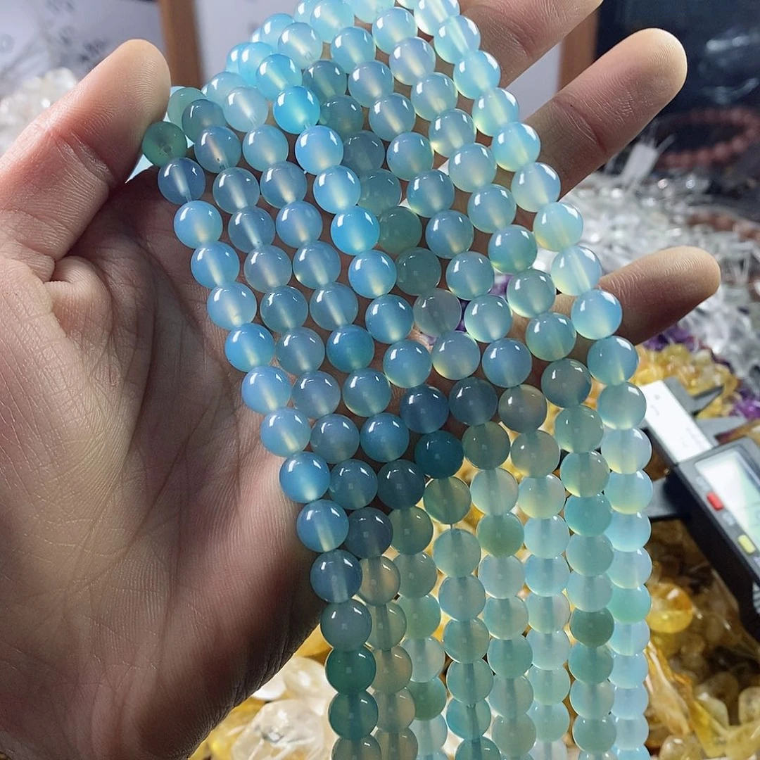 玛瑙/玉髓珠宝半成品未镶嵌一条天然8mm薄荷蓝玛瑙