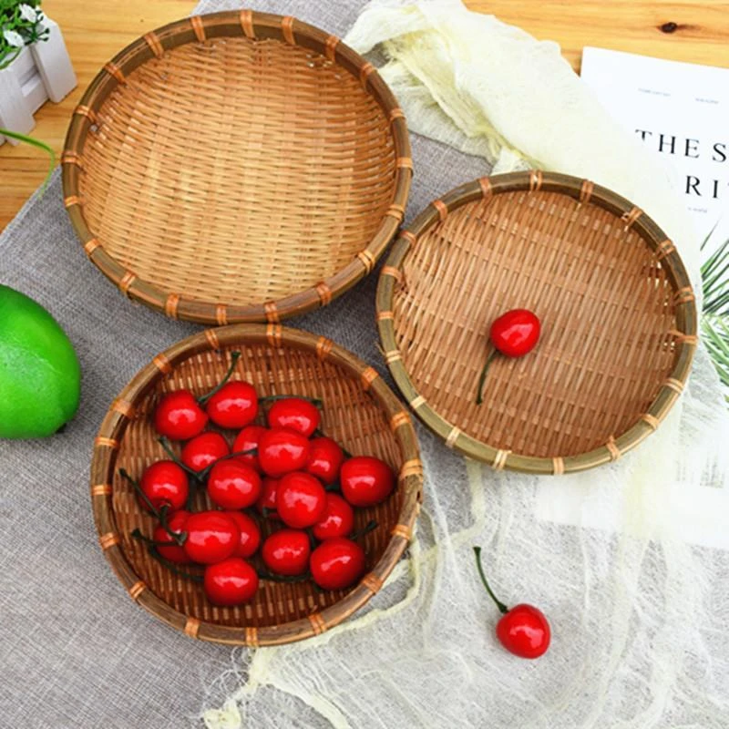 三件套(密编25.28.30公分无孔)精编竹编家用圆形手工洗菜馒头筐