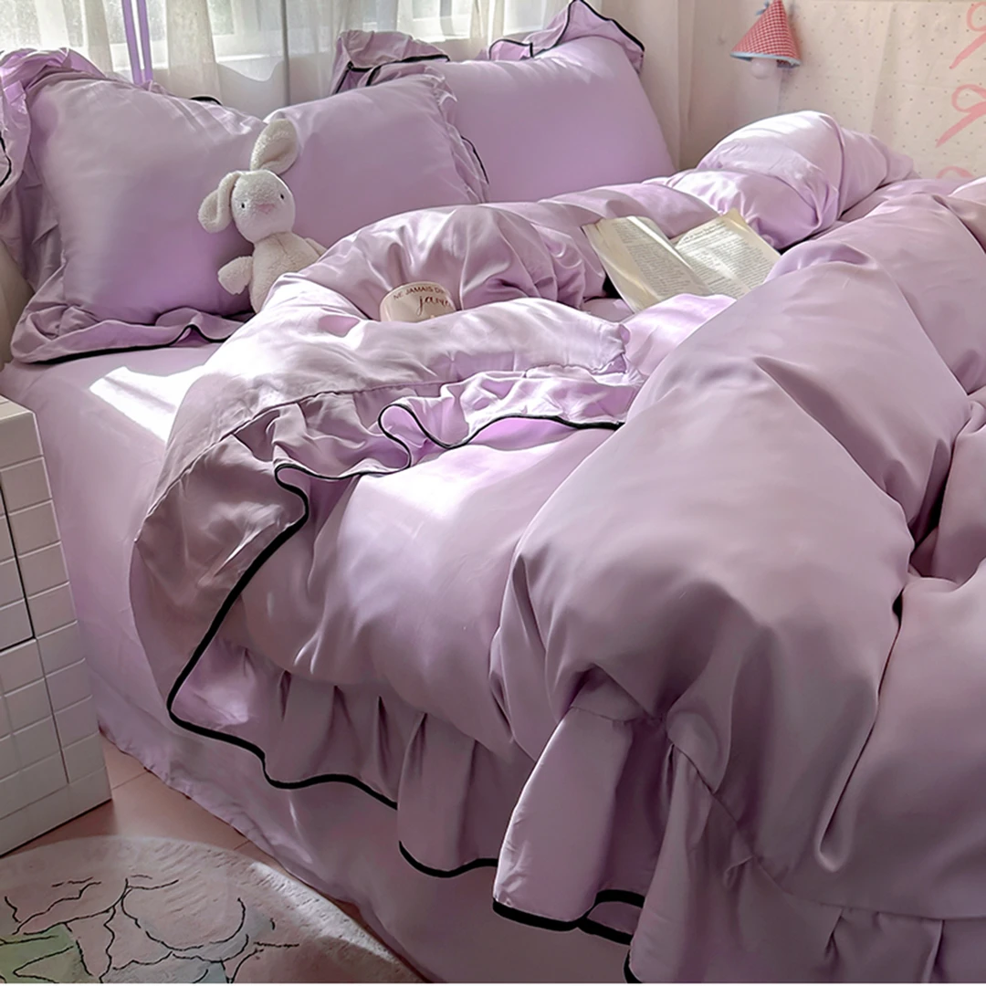 2025新款冰丝床上用品四件套夏季床单被套水洗被罩单人三件套紫色