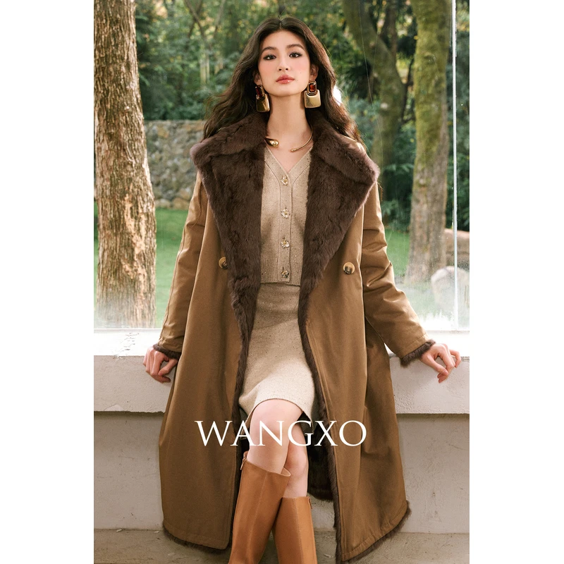 WANGXO 整皮兔毛双面穿长款皮草外套   2561561W