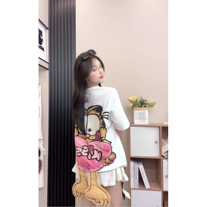 （8646/8642加菲猫）y2025短袖夏季t恤女宽松显瘦圆领百搭印花