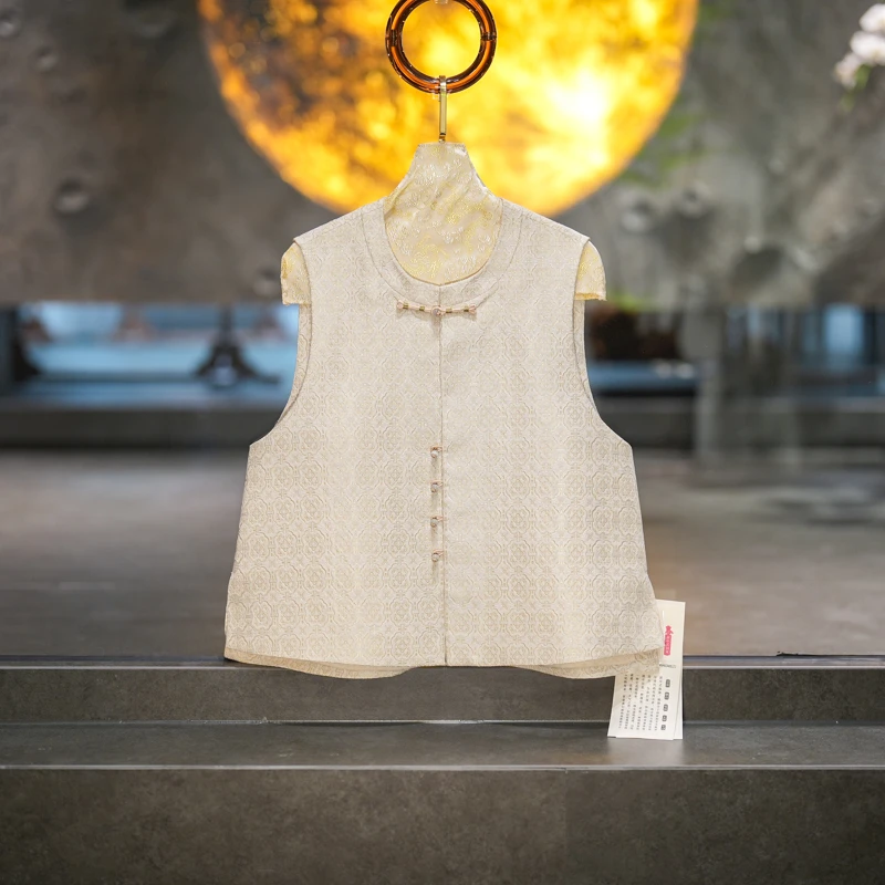 蓝大【藕花红】新中式桑蚕丝马甲6673