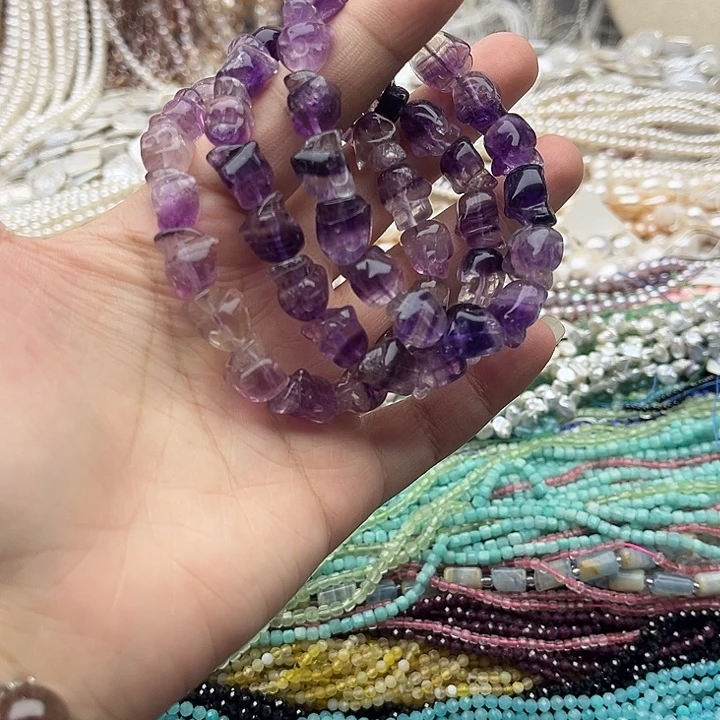 玛瑙/玉髓未镶嵌珠宝半成品一条萤石雕刻手串