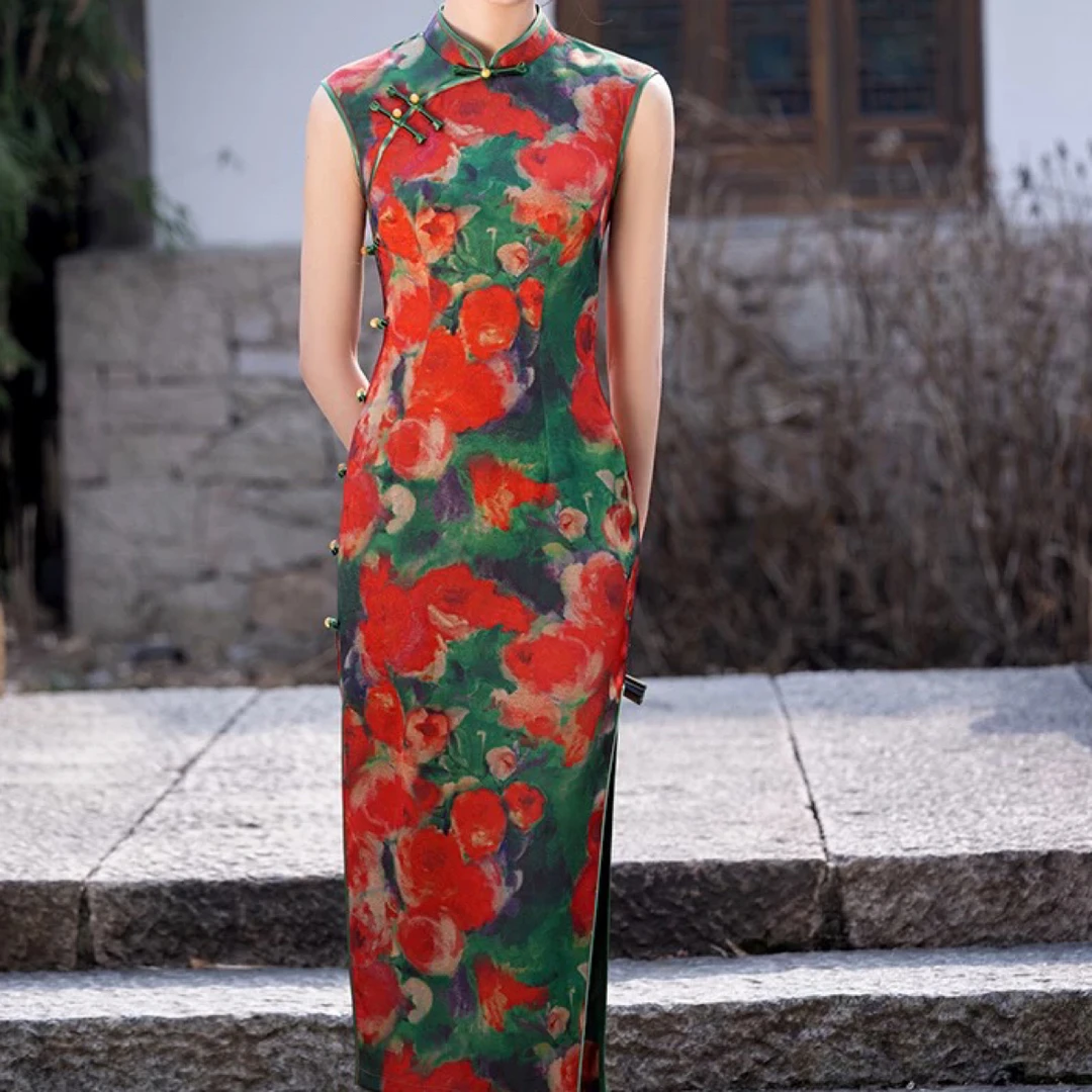 82287-老上海旗袍日常复古年轻款时尚无袖新款2025夏季长款改良女