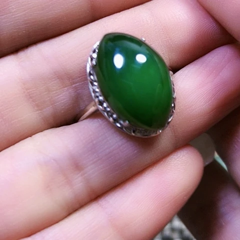 和田玉银S925镶嵌戒指