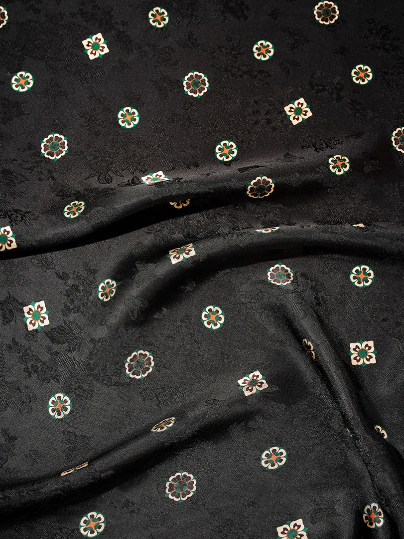 宝相花红云纱花萝丝绸提花布料旗袍定制裁剪不退换M0023