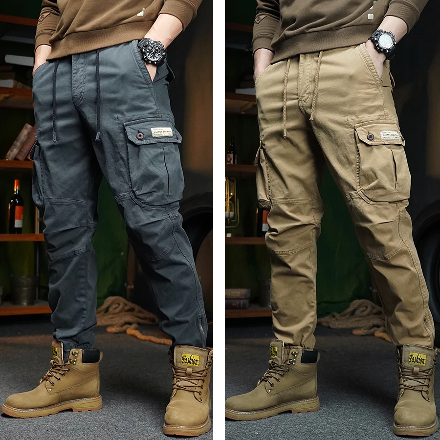 春季工装裤男休闲裤潮牌加绒裤宽松户外机美式男束脚裤长裤男款