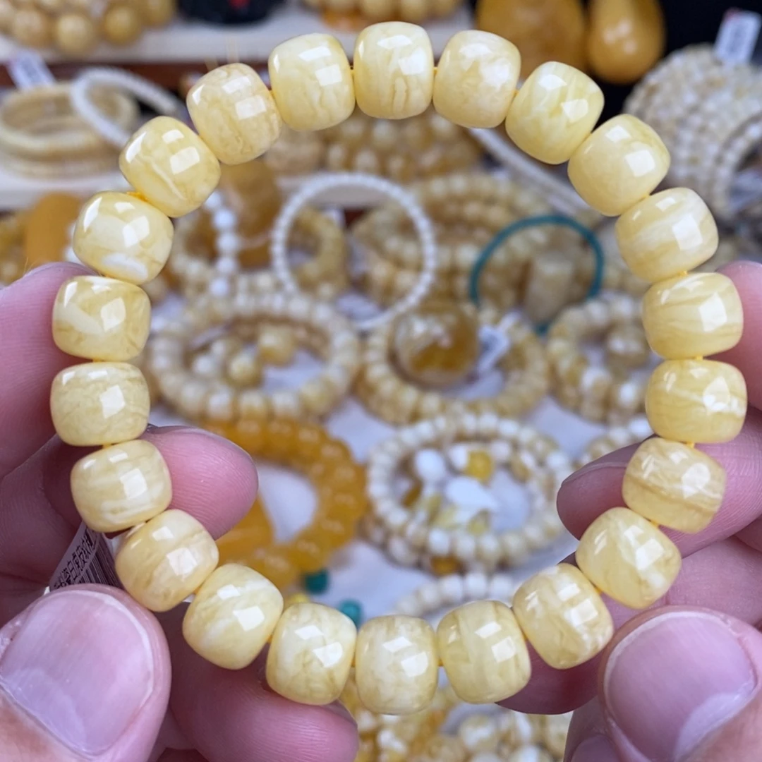 手链蜜蜡未镶嵌瓷白细纹黄底虎皮纹10.8mm