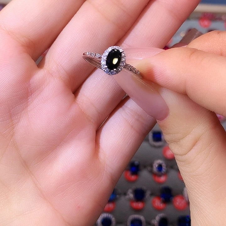 蓝宝石戒指银S925镶嵌