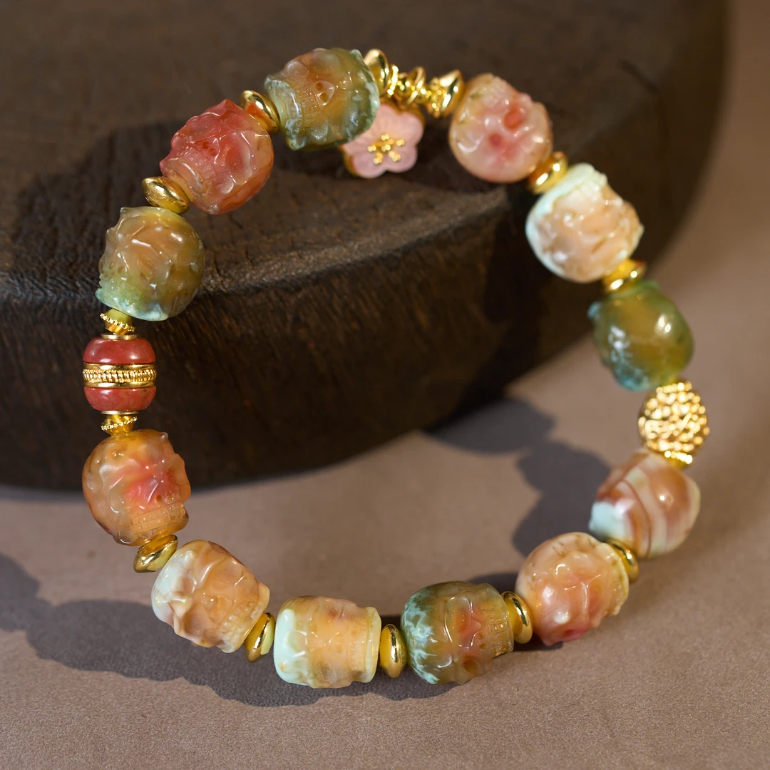 （一芳）灰皮老料尸尸阵阵精工雕刻手串 D5SAA 多样性发一