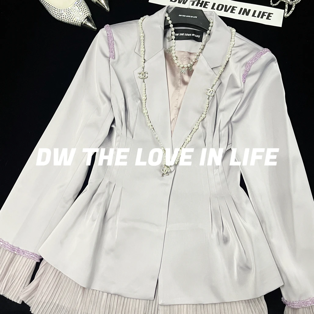 24AW//DW 高定醋酸面料肩部串珠收腰花苞西装外套