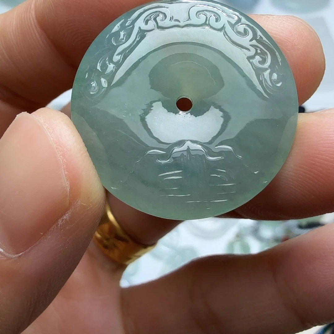 翡翠未镶嵌颈饰天然缅甸翡翠A货冰种仿古平安扣