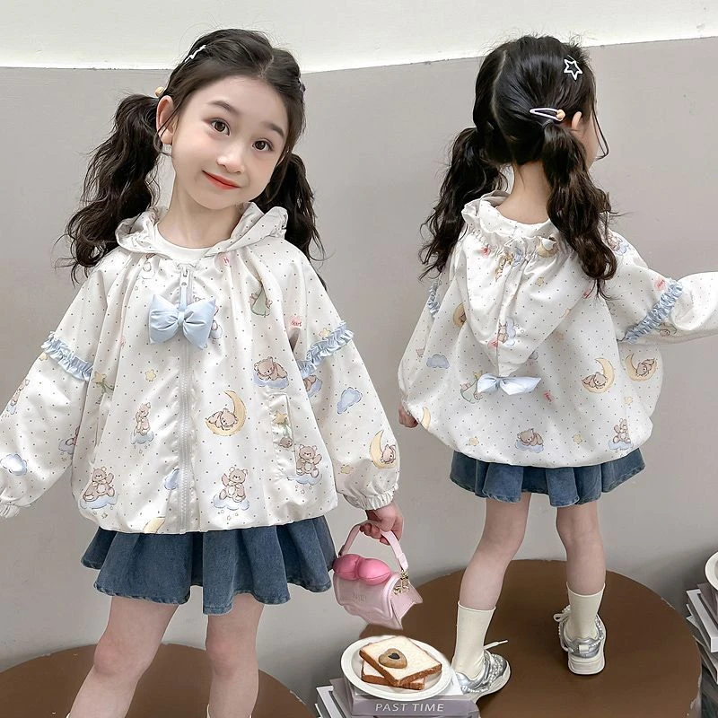 女童秋装外套2025新款儿童夹克衫洋气休闲上衣宝宝春秋季连帽风衣