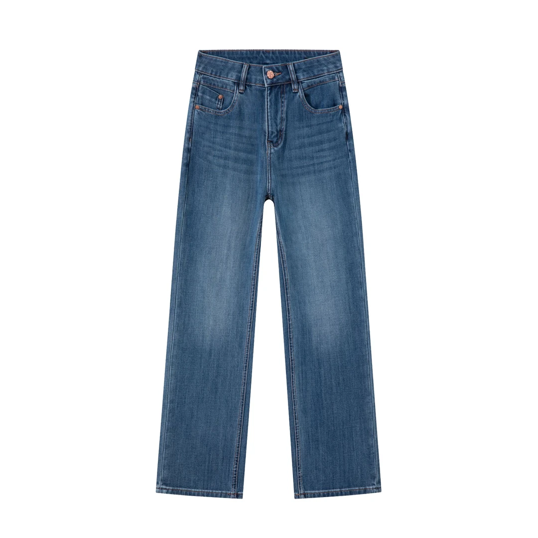 【直筒裤-秋款-深蓝】清爽秋季轻奢定制窄版直筒裤完美万向弹牛仔