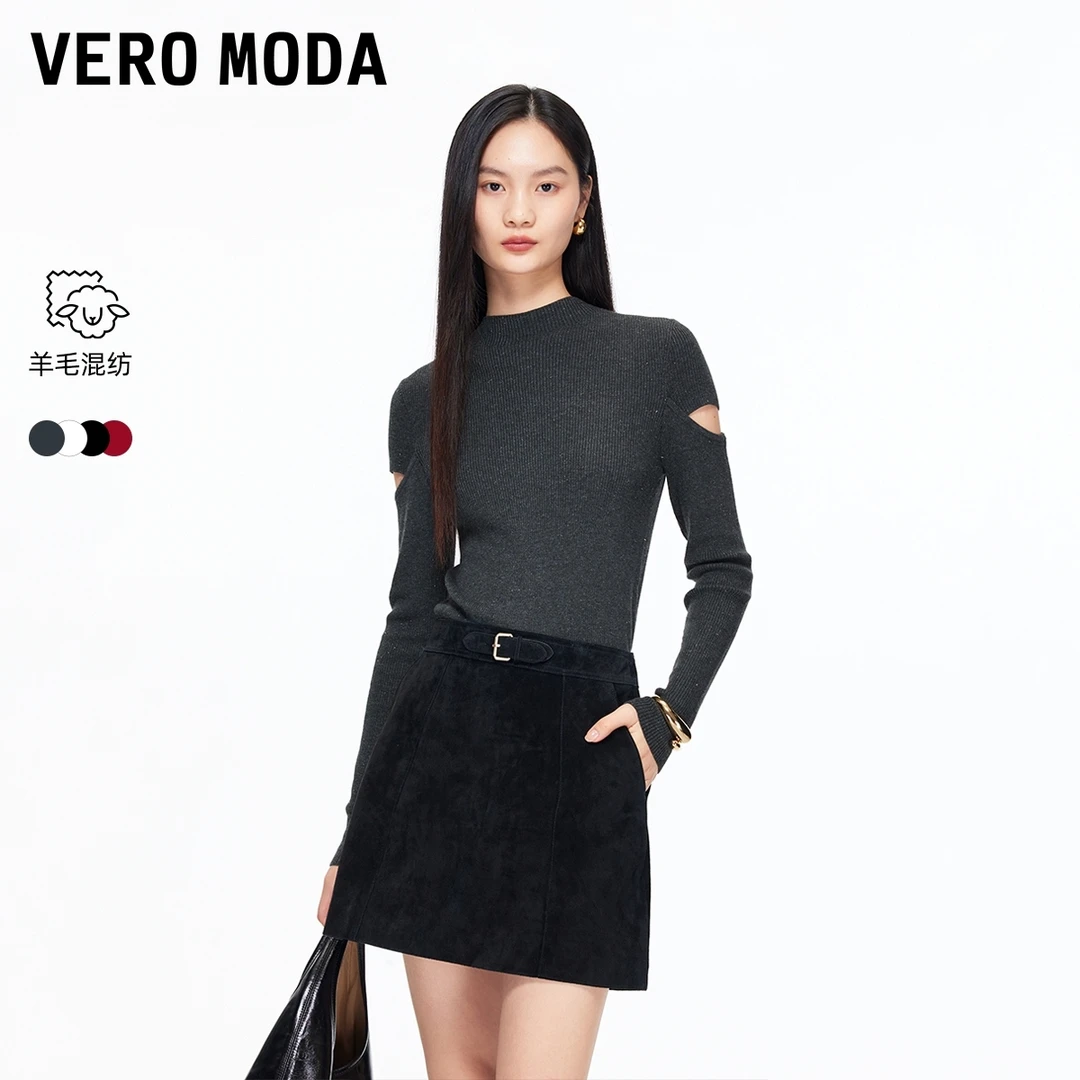 Vero Moda针织衫2025冬季新款半高领优雅含绵羊毛亮丝修身上衣