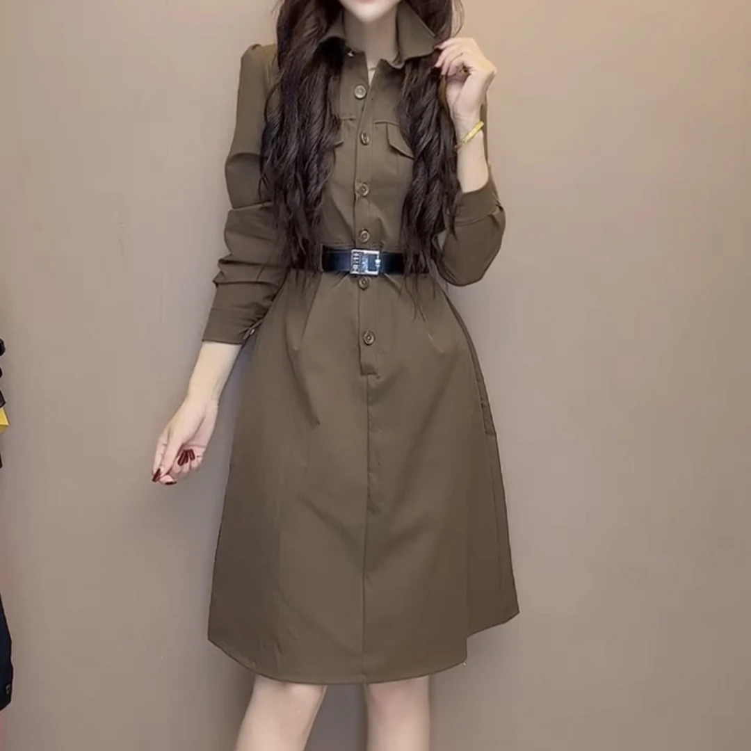 秋季新款收腰显瘦衬衫连衣裙