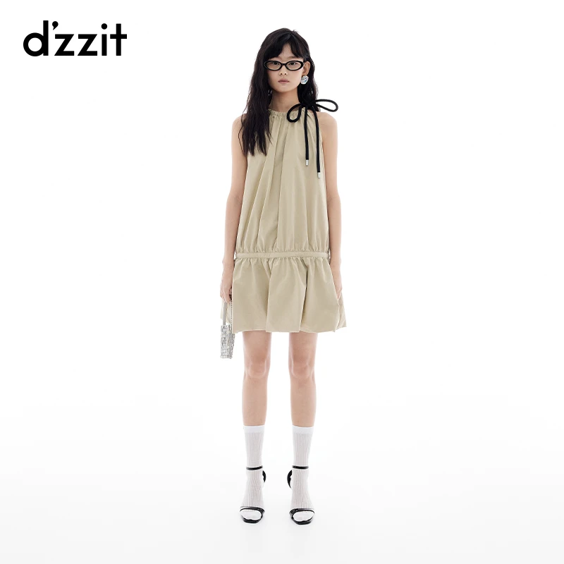 【商场同款新品】dzzit地素连衣裙25夏少女活力挂脖连衣裙3J2O328