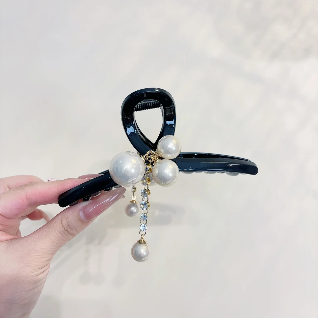 韩国饰品ins发饰新中式小众设计珠珠流苏闪闪抓夹13cm钢印款