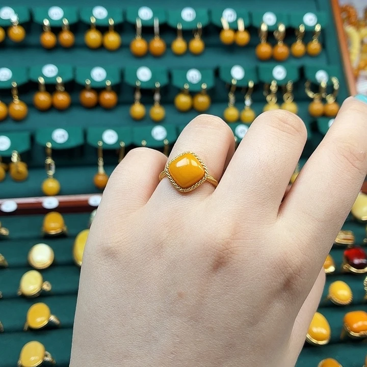 琥珀银S925镶嵌戒指
