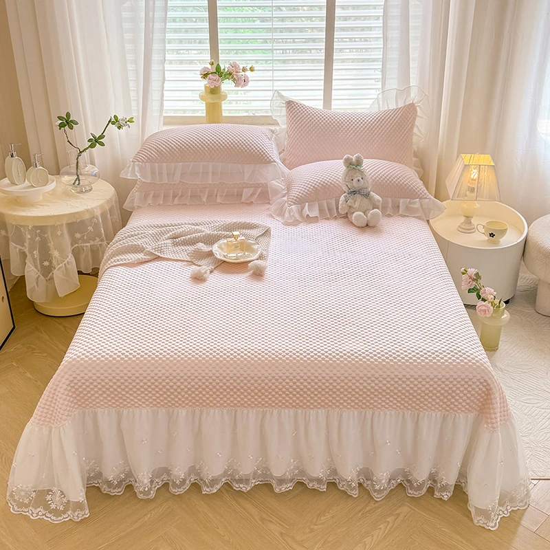 新款A类速冷凉感床裙款凉席三件套冰豆豆床盖款凉席