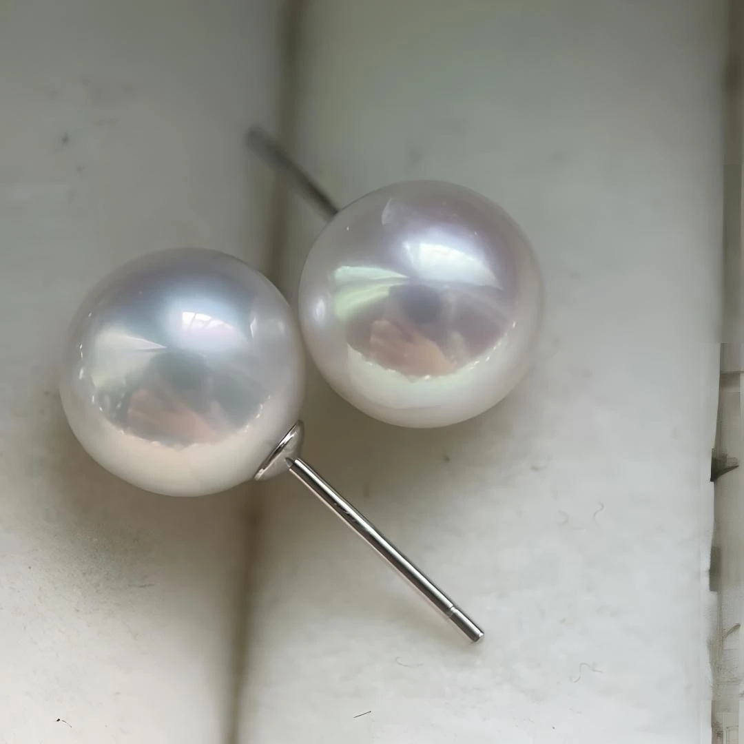 【本店招牌款】6A赛澳白12-13/14mm大耳钉耳饰淡水爱迪生正圆珍珠