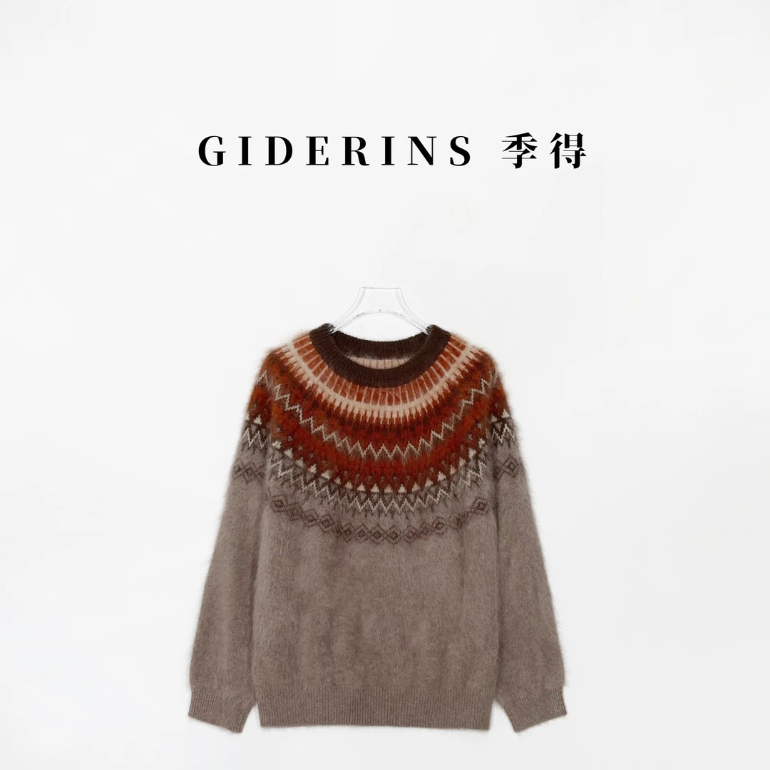 林果&季得 【街拍】羊毛+羊绒费尔岛提花秋冬宽松慵懒风女士毛衣