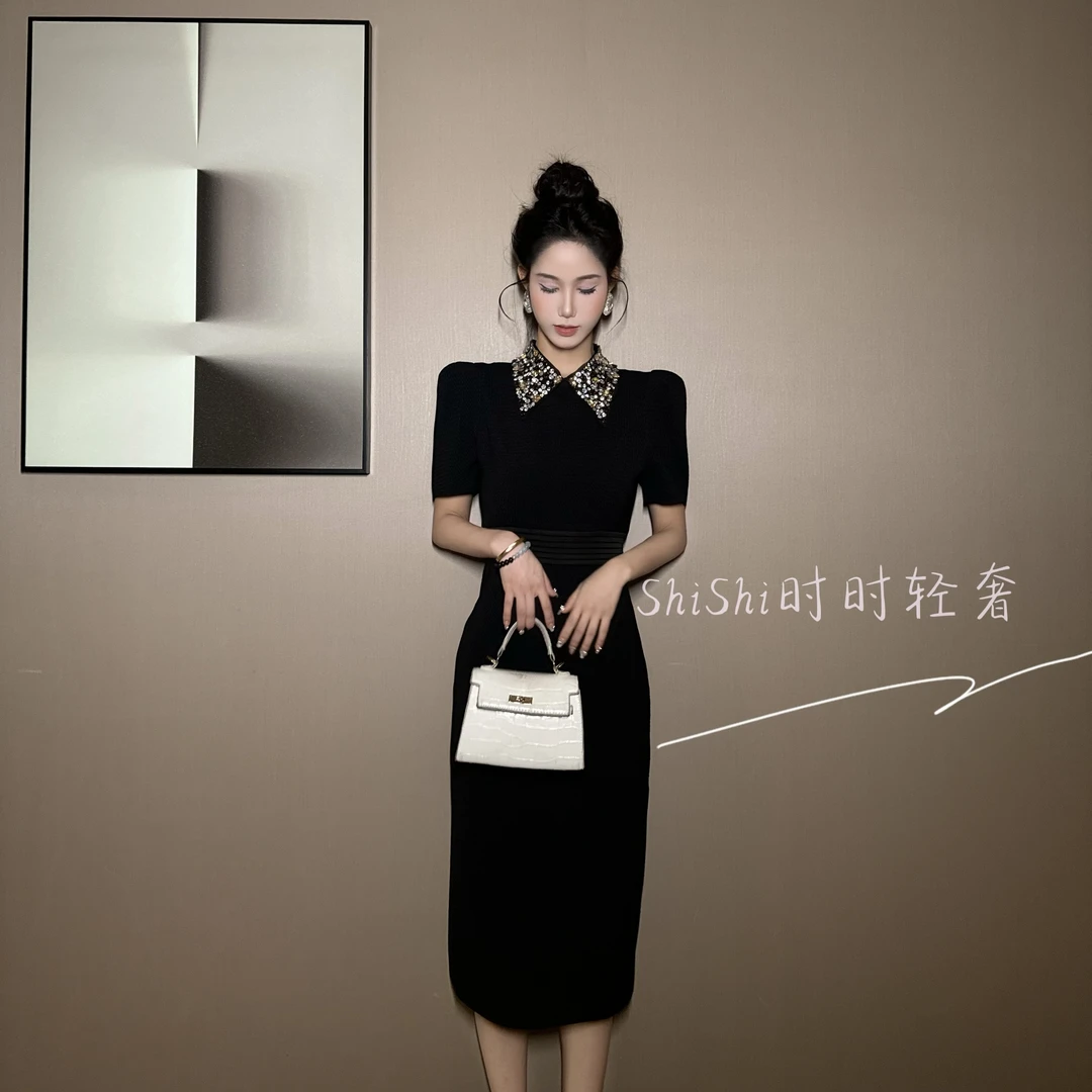 【时时原创】复古轻奢时尚优雅气质修身轻熟风宴会名媛连衣裙65348