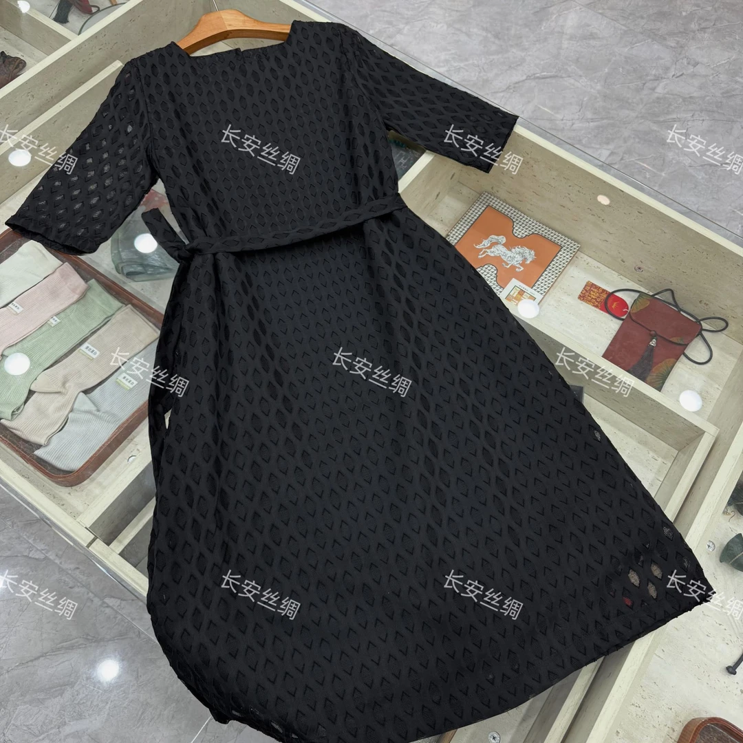 【长安】中式女装 复古气质显瘦圆领绸缎花萝连衣裙女FY5031902