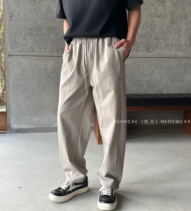 2025 夏季薄款沙洗针织小直筒弯刀休闲裤