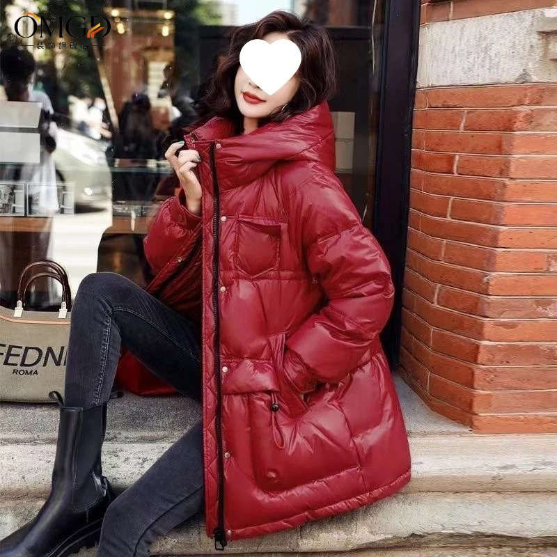 OMGD大码免洗亮面棉衣冬季新款短款加厚服宽松中长款棉袄外
