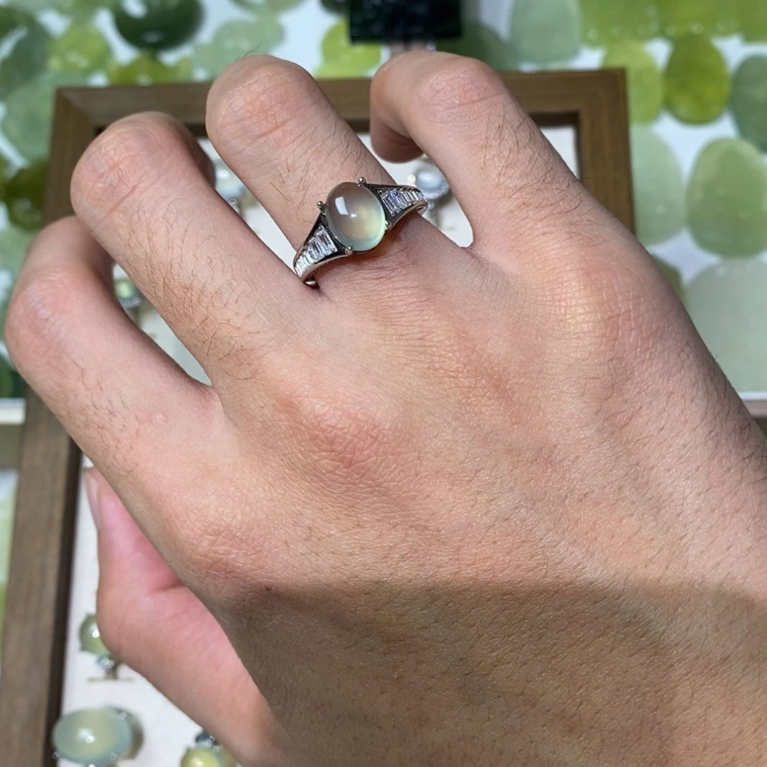 岫玉银S925镶嵌戒指