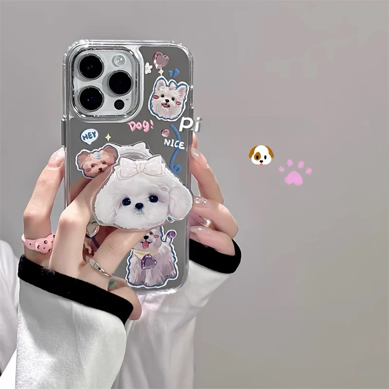 卡通镜面发夹修勾适用苹果16pro支架手机壳华为oppovivo小米可爱