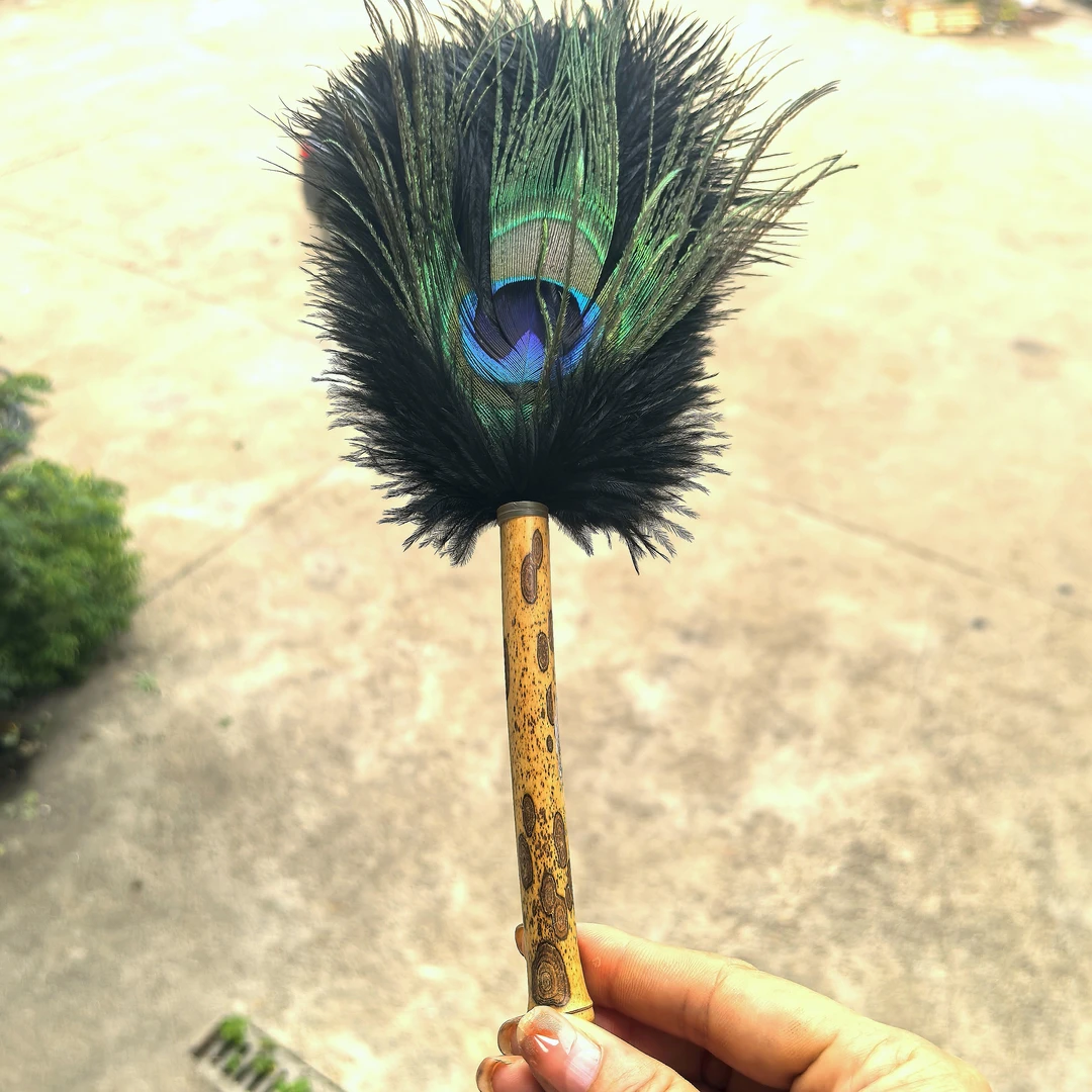 梅鹿竹孔雀羽毛拂尘日式茶具清理装饰个性除尘扫灰纯手工新中式