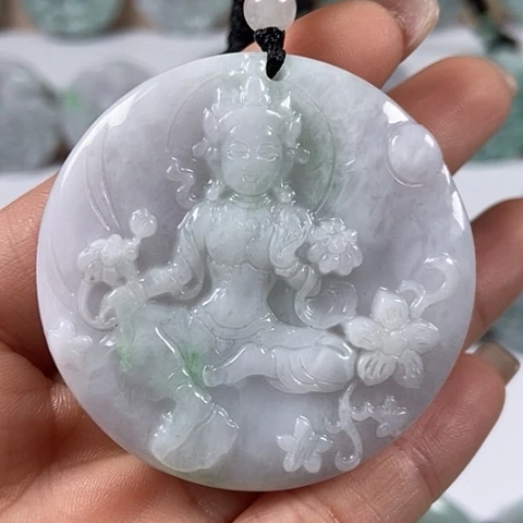 翡翠颈饰未镶嵌山水观音两面工福利