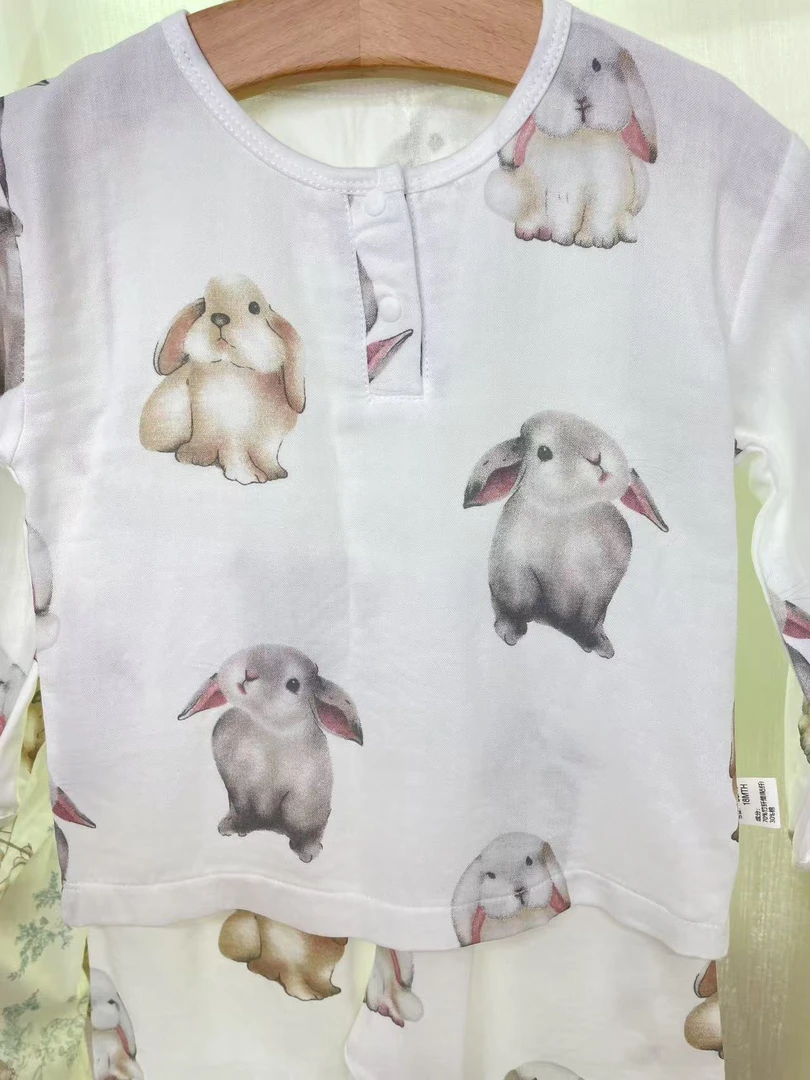 单面【纯棉】【萌萌兔短袖+长裤】套装夏季可爱分体