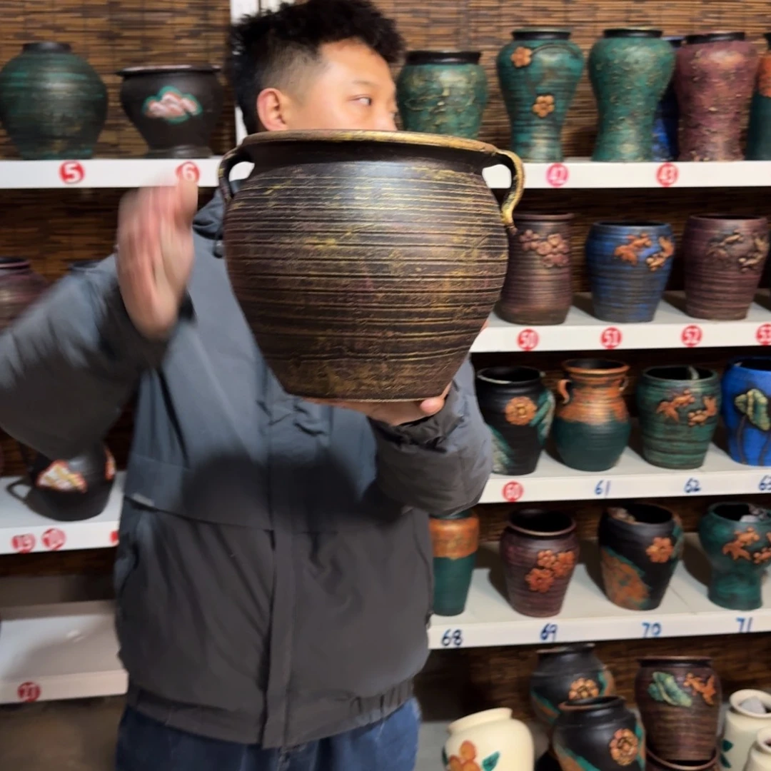 红陶红陶浮雕花盆炸炸炸