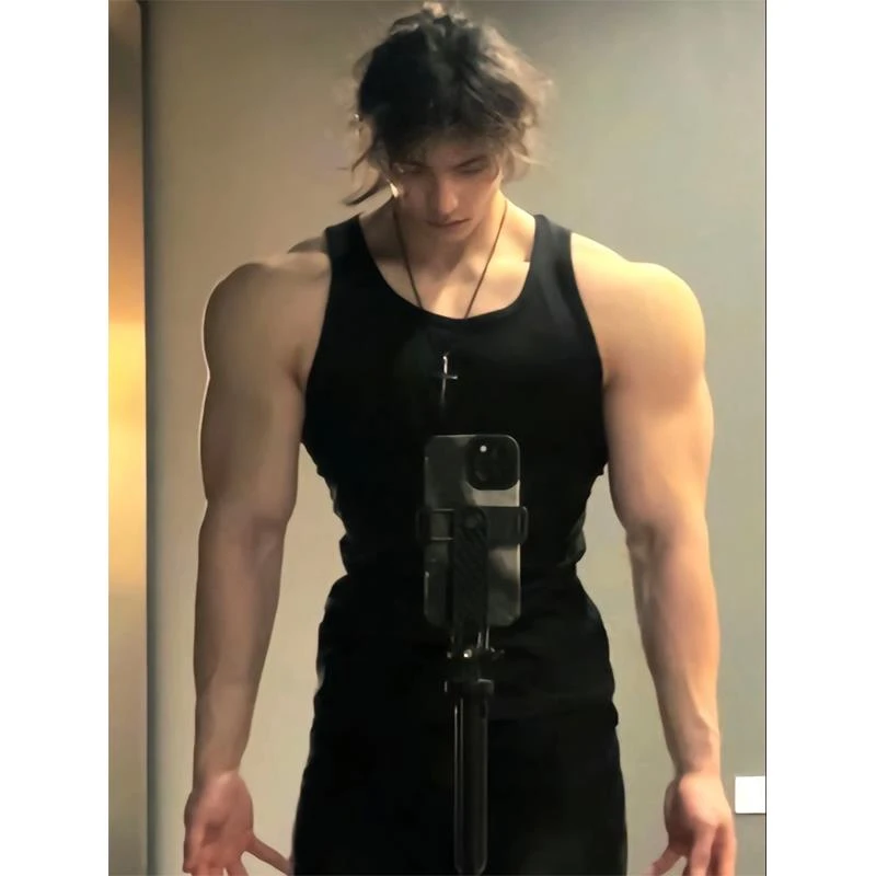 男装性张力穿搭男训练健身背心男夏季显肌肉美式坎肩螺纹重磅无