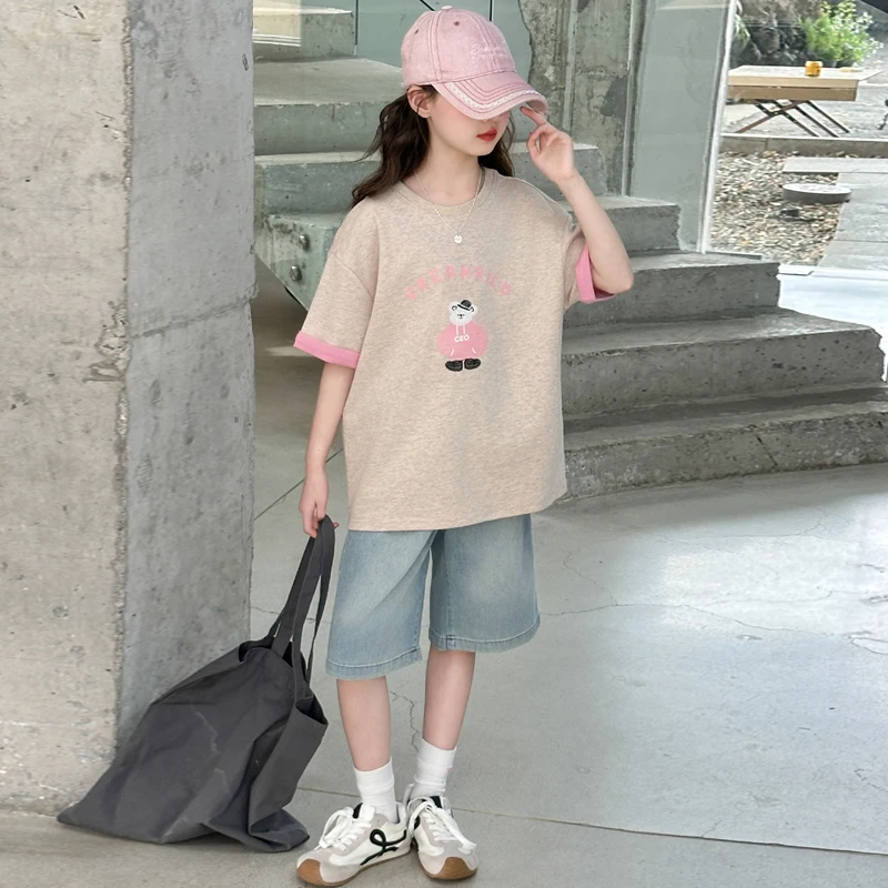 女童夏日t恤2025新款儿童女孩甜美韩系短袖上衣夏季洋气时髦衣服