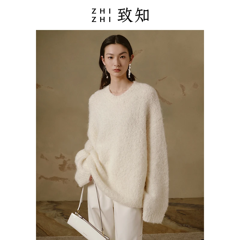 致知 数花风 心形领毛衣2024秋冬大圈圈套头宽松百搭ZZ2CWKZL006