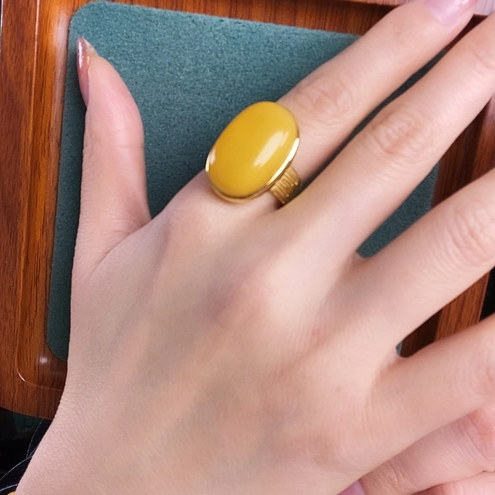 蜜蜡银S925镶嵌戒指戒指