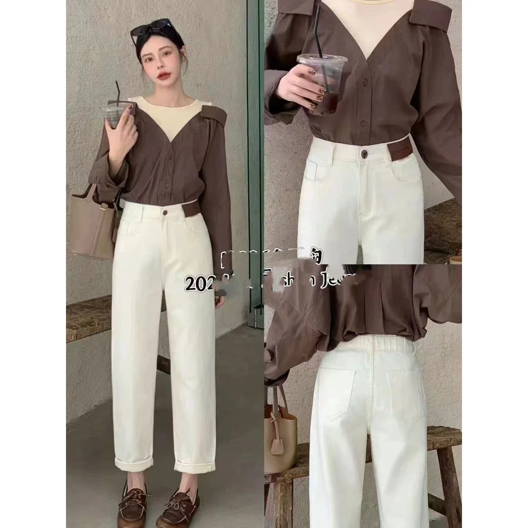 潮秀儿家大码春季新款显瘦牛仔老爹裤7516