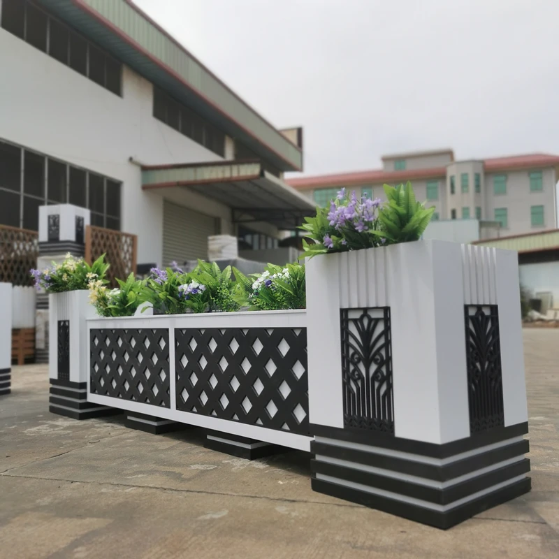 塑木PVC花箱花槽长方形组合隔断市政花盆户外道路护栏防腐种植箱