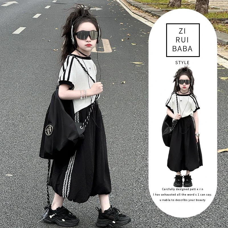 女童套装夏装2025新款儿童韩版洋气中大童夏季短袖半身裙两件套潮