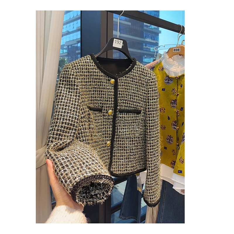 【孤品192】经典黑色精花呢编织显瘦小香风外套